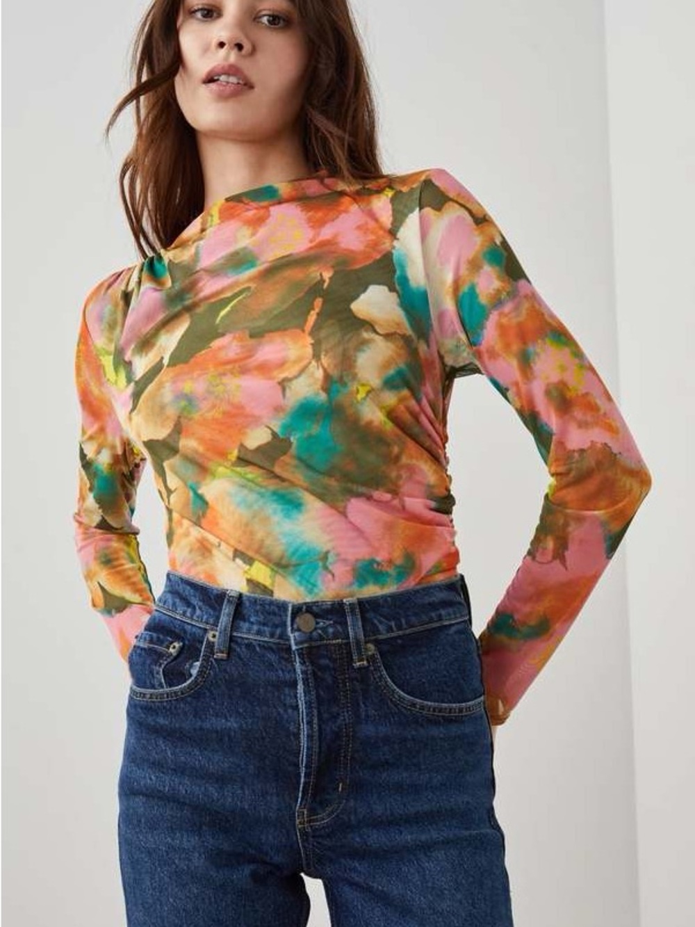 Rails Joelle Mesh Top in Terra floral long sleeve size XS